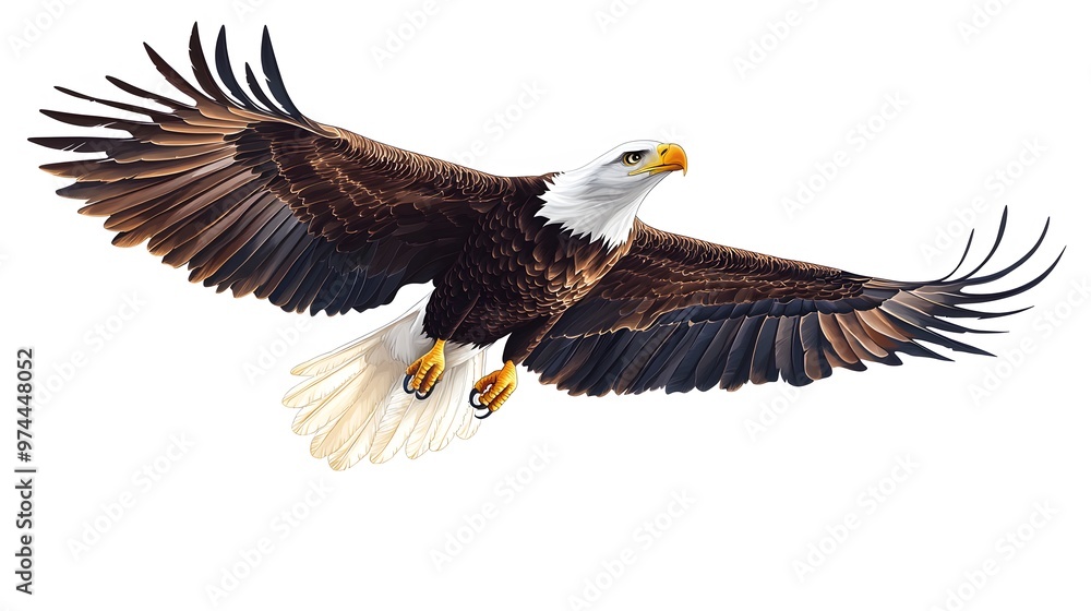 Obraz premium Bald Eagle in Flight with Spread Wings and White Head