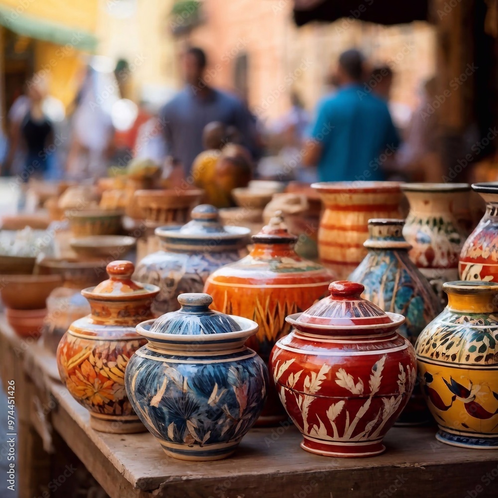 bunte Töpferwaren auf einem Markt bunte Töpferwaren auf einem Markt