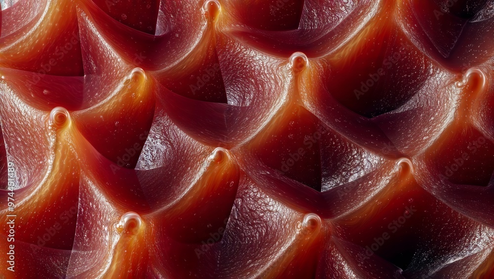 Tomato Sauce Waves. Rich, red tomato sauce forms repeating wave-like patterns, showcasing its smooth texture and vibrant color. Tomato Sauce Waves. Rich, red tomato sauce forms repeating wave-like patterns, showcasing its smooth texture and vibrant color.