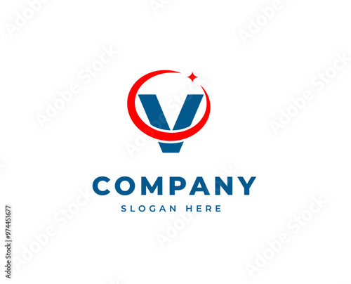 Modern Letter V Logo with Dynamic Swoosh for Branding and Corporate Identity Design Vector Illustration photo