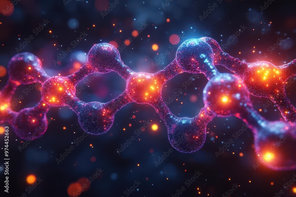 3d rendered molecular structure of an amino acid with vibrant neon colors highlighting bonds and atoms against a dark background 3d rendered molecular structure of an amino acid with vibrant neon colors highlighting bonds and atoms against a dark background