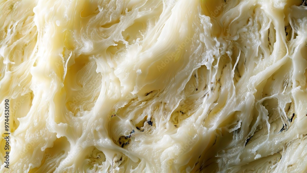 Mozzarella Cheese Texture. Extreme close-up of freshly pulled mozzarella cheese revealing its fibrous, stringy texture and creamy white color with subtle yellow hues. Mozzarella Cheese Texture. Extreme close-up of freshly pulled mozzarella cheese revealing its fibrous, stringy texture and creamy white color with subtle yellow hues.