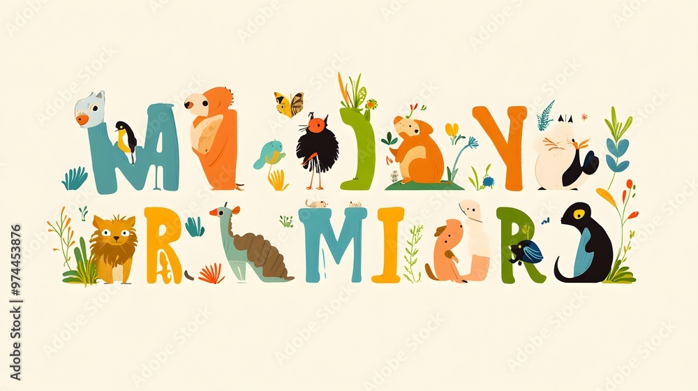 Fototapeta premium Animal Alphabet Illustration with Wild Animals and Birds