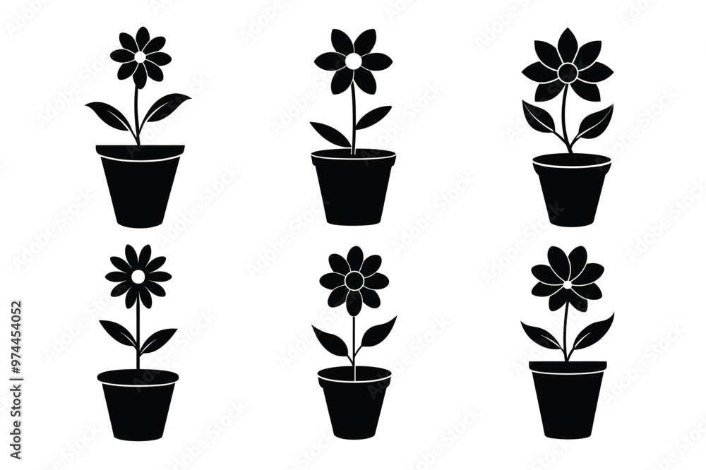 Fototapeta premium Set of Flower in pot silhouette style vector in white background
