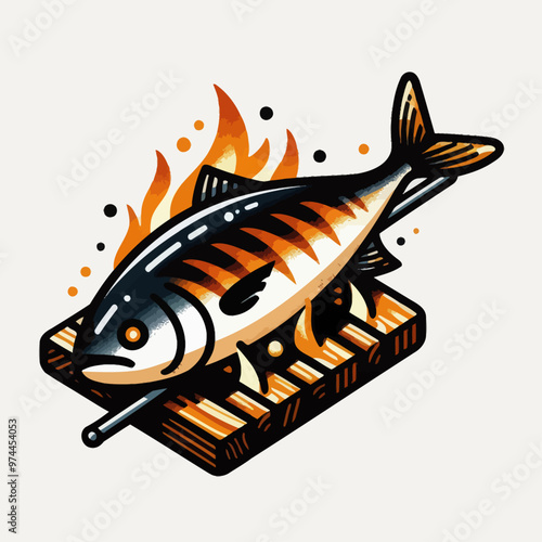 Vector image of a grilled fish