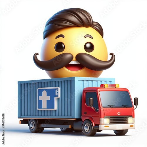 3D Happy one mustachioed emoji as a shipper , white background photo