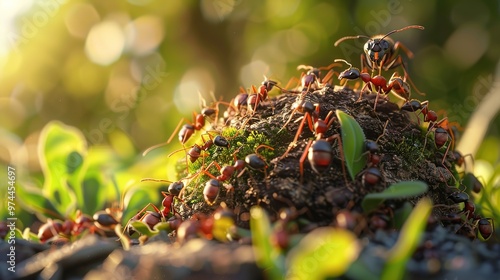Ants building colony closeup