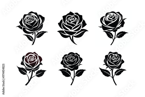 Wallpaper Mural Set of Rose flower silhouette style vector in white background Torontodigital.ca