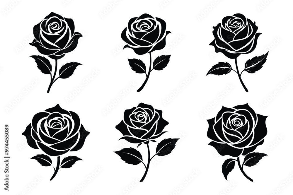 custom made wallpaper toronto digitalSet of Rose flower silhouette style vector in white background