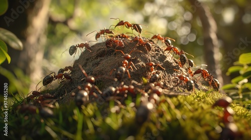 Ants building colony closeup