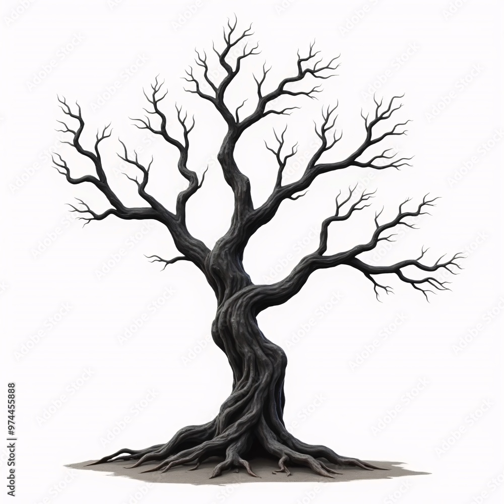 Ancient Twisted Tree - Bare, Weathered Oak on White Background, Symbol of Resilience and Decay png Ancient Twisted Tree - Bare, Weathered Oak on White Background, Symbol of Resilience and Decay png