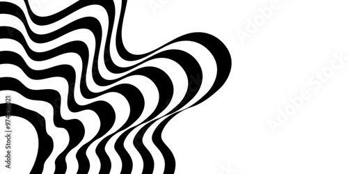 Black on white abstract perspective line wave with 3d dimensional effect.  geometric lines element design