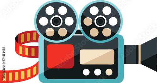 A vibrant vector illustration of a vintage film camera, highlighting its reels and film, emphasizing the craft of filmmaking.