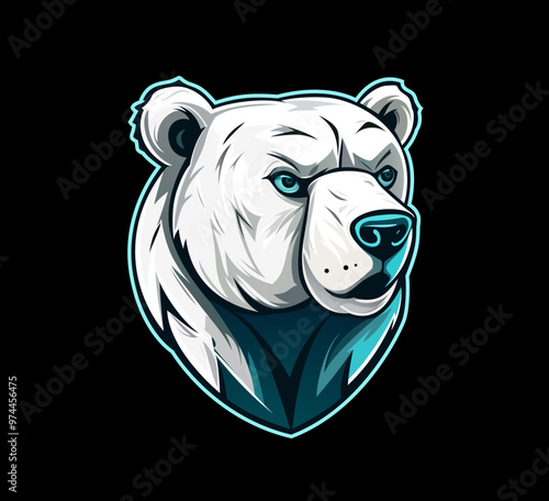 Polar bear mascot. Isolated ai generated wild animal head with fierce and determined face expression. Emblem for sports teams, gaming avatar, t-shirt print or brand. Impactful, powerful animal symbol