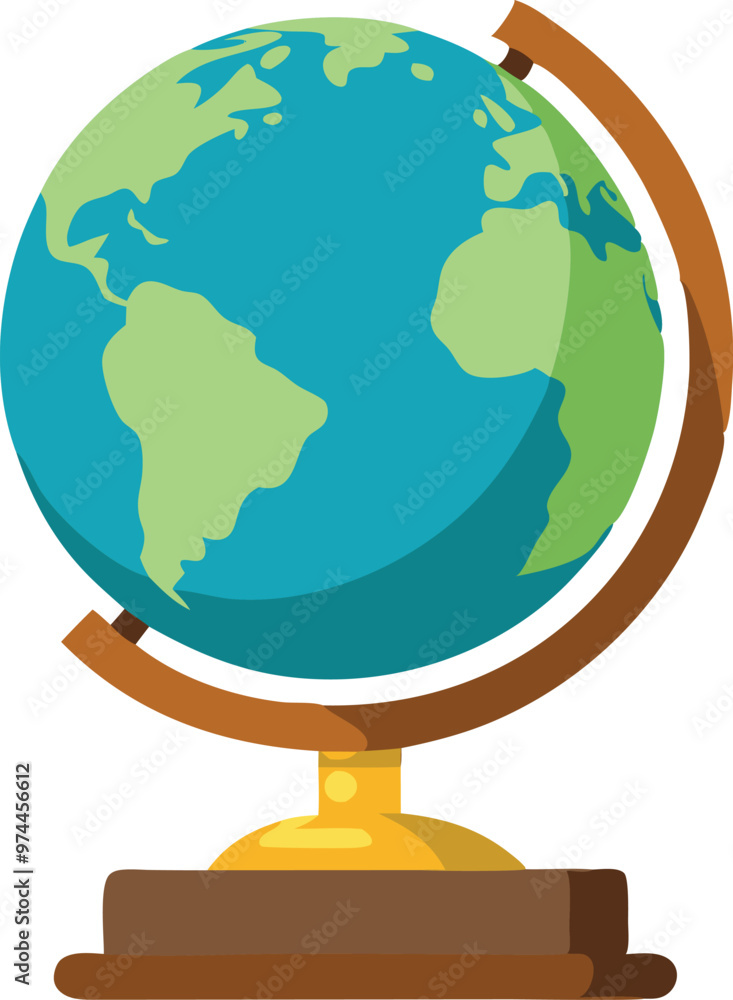 A detailed globe representation on a wooden stand illustrates the Earth's continents and oceans A detailed globe representation on a wooden stand illustrates the Earth's continents and oceans