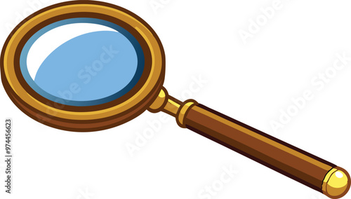 A detailed vector illustration of a magnifying glass with a wooden handle
