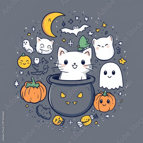 illustration of cats and pumpkins for halloween photo