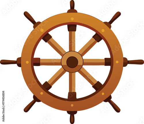 A wooden ship's steering wheel designed with classic details, symbolizing nautical adventures and maritime heritage.