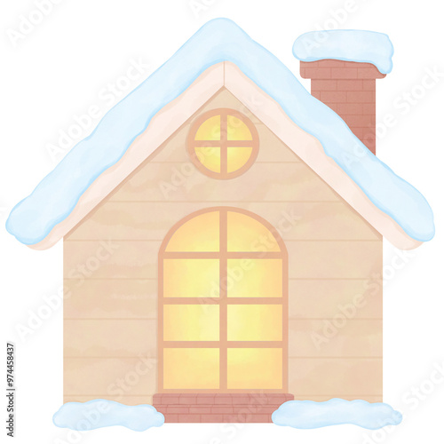 tiny wooden house covered in snow