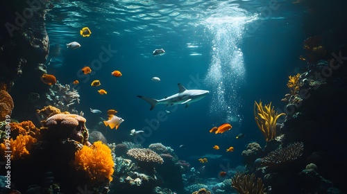 Wallpaper Mural A lone reef shark swimming through a vibrant coral reef Torontodigital.ca