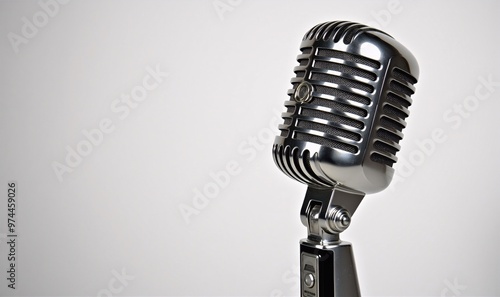 Retro Silver Microphone on White Background - Vintage Audio Equipment Png photo