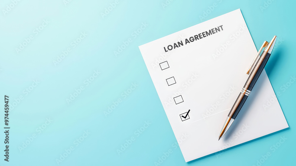 Loan agreement signing, digital contract and pen, 3D illustration Loan agreement signing, digital contract and pen, 3D illustration