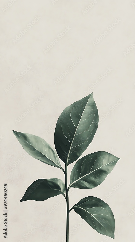 Minimalist Green Leaf on a Neutral Background. Minimalist Green Leaf on a Neutral Background.