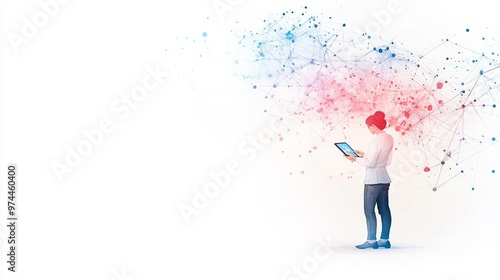 Wallpaper Mural A professional business setting with a person working on a tablet, showcasing social media presence The scene has ample copy space for text overlays Torontodigital.ca