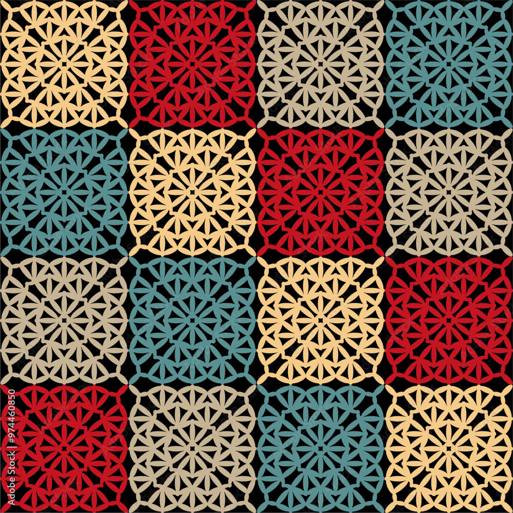 Pattern with crochet granny square wallpaper handmade decorative art design print Pattern with crochet granny square wallpaper handmade decorative art design print