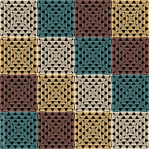 Pattern with crochet granny square wallpaper handmade decorative art design print 