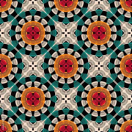 Pattern with crochet granny square wallpaper handmade decorative art design print 