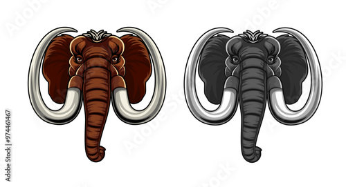 Ai generated mammoth mascot, generative ai character. Isolated majestic wild creature head with tusks and brown or grey fur. Relic of the ice age, ancient giant, symbol of prehistoric power and wonder