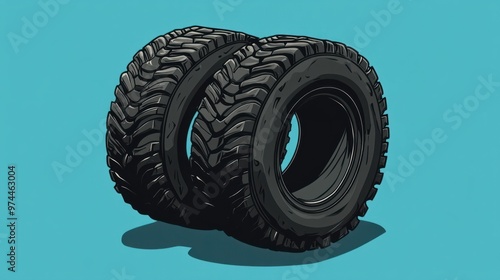 A vector tire icon with thick, bold lines and deep treads, highlighting durability and traction