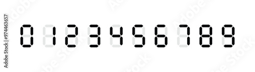 Digital numbers 0 - 9. Vector isolated elements. Digital calculator number set. Vector illustration.
