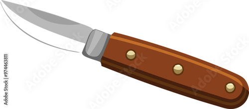 A simple pocketknife with a brown handle and a curved blade.