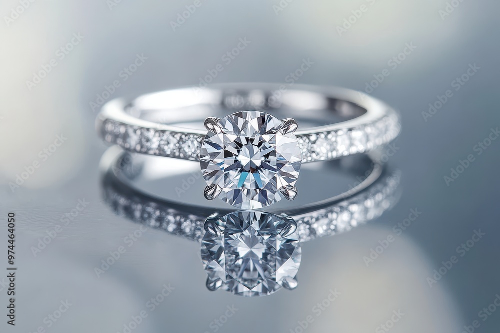 A close-up of a sparkling diamond engagement ring reflecting light. A close-up of a sparkling diamond engagement ring reflecting light.