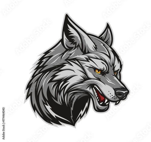 AI generated angry wolf mascot, generative AI animal head for sport club, vector emblem. AI generated angry aggressive wolf or jackal wild dog with fangs, mascot for baseball team or rugby club league