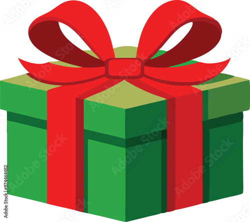 A cheerful green gift box tied with a bright red ribbon, perfect for holiday celebrations and special occasions.