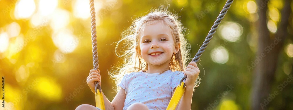 the child swings on the swing. Selective focus the child swings on the swing. Selective focus