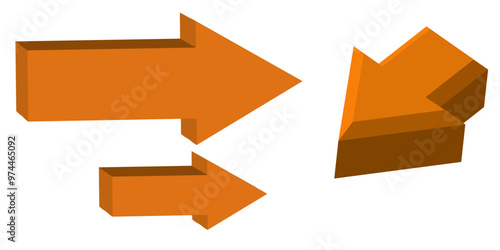 arrows 3d bown yellow icon. arrow sign three-dimensional shape with right direction. isolated on white background. abstract blue arrow 3d. three dimensional graphics.