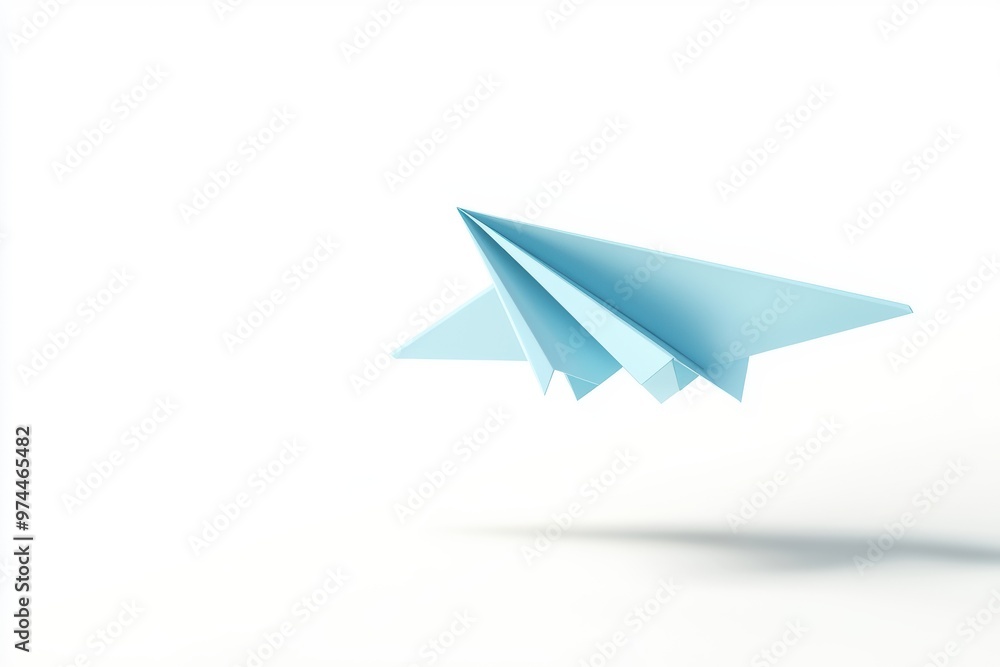 A realistic paper airplane in flight with a soft shadow, mid-century style, isolated on white background A realistic paper airplane in flight with a soft shadow, mid-century style, isolated on white background