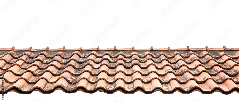 Traditional clay roof tiles in a uniform pattern against a transparent background showcasing craftsmanship and design elements Traditional clay roof tiles in a uniform pattern against a transparent background showcasing craftsmanship and design elements