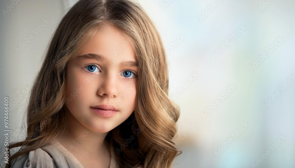 young American girl with long curly hair, smiling brightly. Her warm expression and natural beauty capture the innocence and joy of childhood, American Girl Smiling young American girl with long curly hair, smiling brightly. Her warm expression and natural beauty capture the innocence and joy of childhood, American Girl Smiling