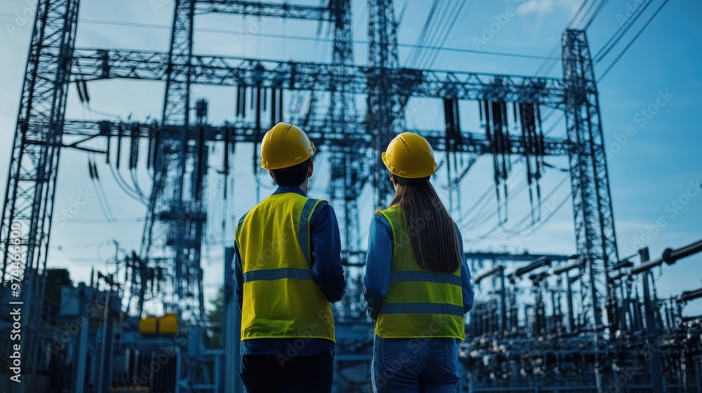 Electrical Engineers Inspecting Electrical Substation Infrastructure
