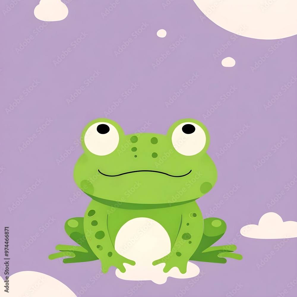 Cute Cartoon Frog with Big Eyes on a Lavender Background Cute Cartoon Frog with Big Eyes on a Lavender Background