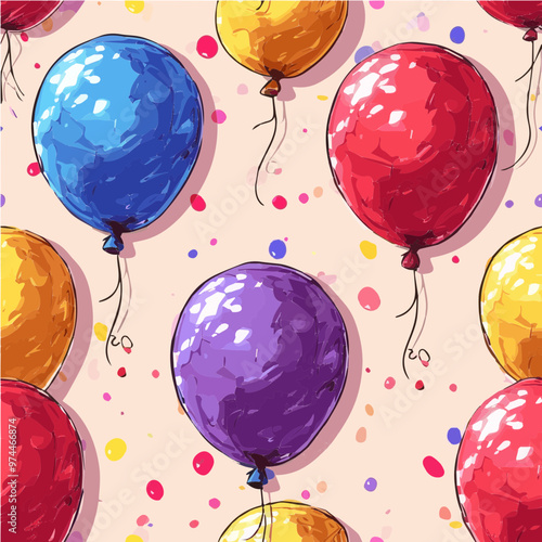 Cartoon vector of colorful balloons in a seamless pattern. Perfect for party themes, kids’ designs, and cheerful decor. photo