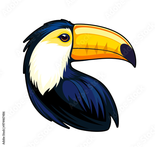 Ai generated toucan bird mascot, generative ai wild tropical animal. Colorful jungle bird with big beak and brightly colored feathers. Isolated emblem for the sports team, zoo park, club or brand