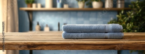 clean folded towels on the table. Selective focus