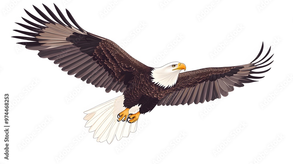A Bald Eagle in Flight, Wings Spread Wide A Bald Eagle in Flight, Wings Spread Wide