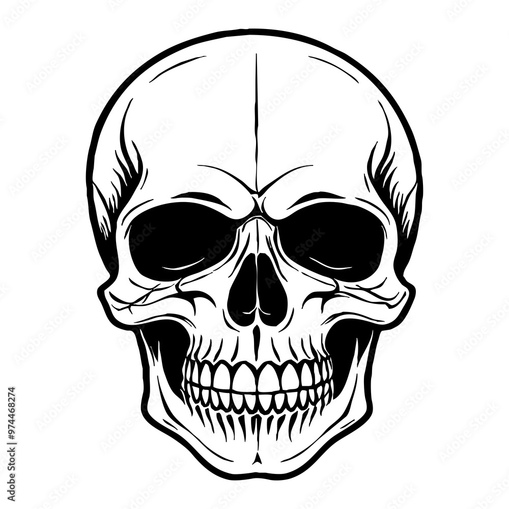 Fototapeta premium Halloween. Black and white drawing. Logo design for use in graphics. Skull